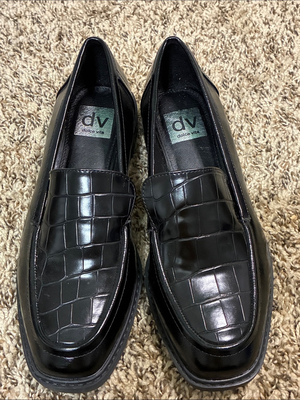 Dolce Vita Black Croc-Embossed Slip-On Loafers